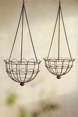 Scalloped Iron Wire Hanging Basket Planter - Brown by Anthropologie, alternate view