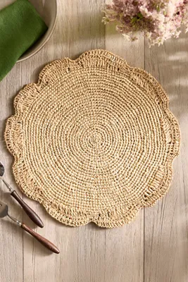 Scalloped Raffia Round Placemat - Beige, Raffia by Anthropologie, image 2