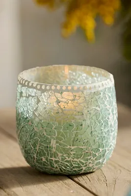 Sea Glass Mosaic Votives Set of 2 - Blue, Glass product