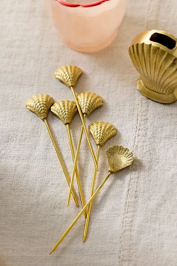 Shell Icon Cocktail Picks Set of 6 - Gold product