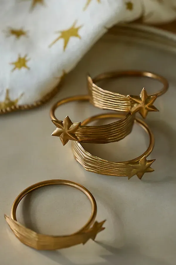 Shooting Star Napkin Rings Set of 4 - Brass by Anthropologie, alternate view