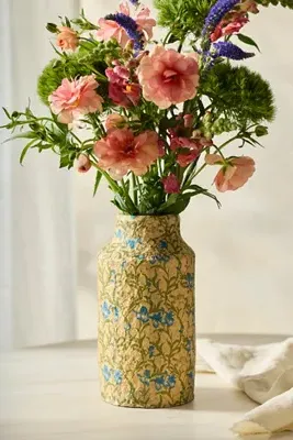 Short Floral Papier Mache Vase - Cotton product