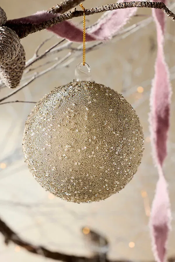 Silver Beaded Glass Globe Ornament by Anthropologie