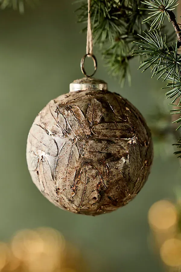 Silver Leaves Glass Globe Ornament by Anthropologie