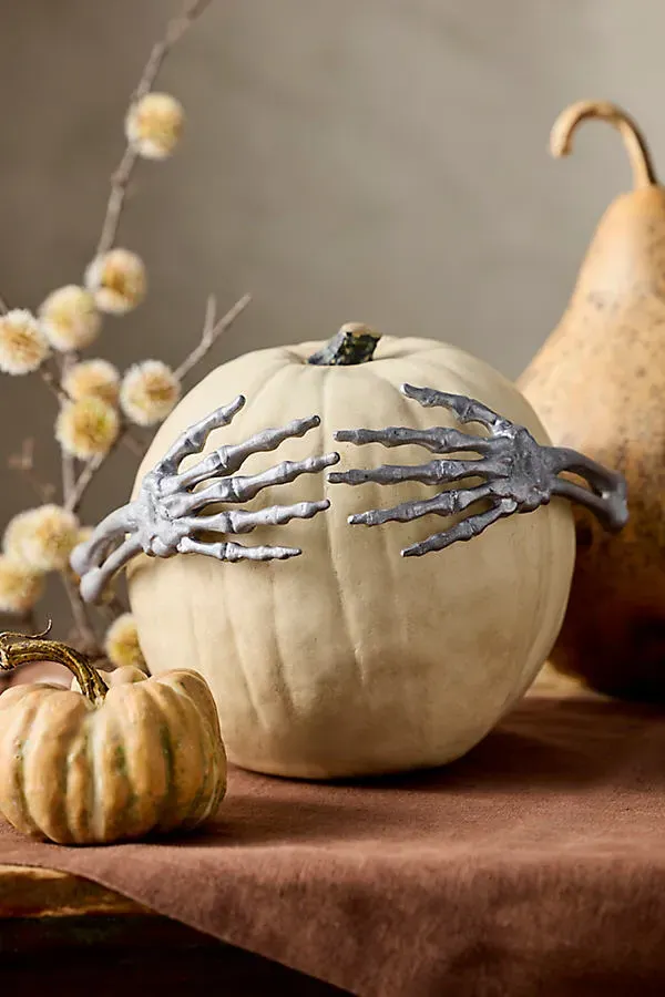 Skeleton Hand Pumpkin Stake - Silver, Metal by Anthropologie