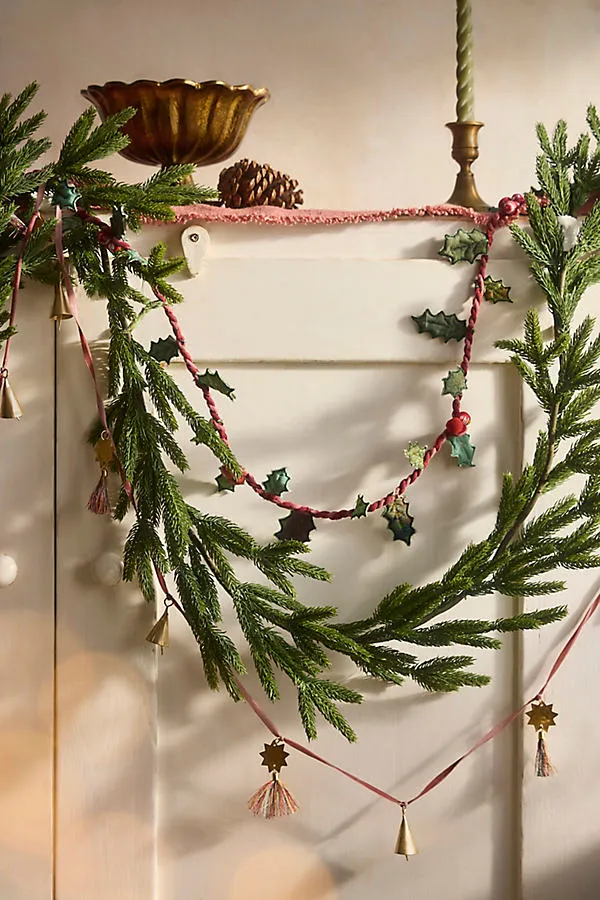 Skinny Norfolk Pine Faux Garland 9ft - Green, Plastic by Anthropologie