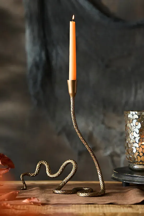 Slithering Snake Taper Candle Holder - Bronze by Anthropologie