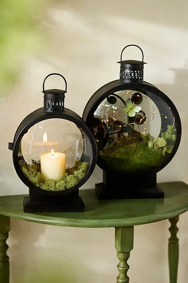 Small Convex Glass Lantern - Black, Iron product