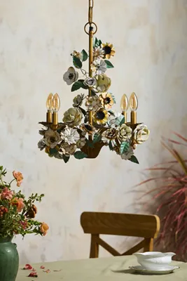 Small Floral Iron Chandelier - Gold, Weathered Iron product