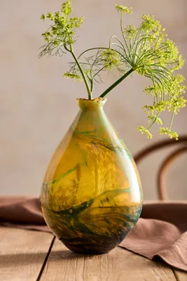 Small Green Swirl Glass Vase - Green, Glass by Anthropologie, alternate view