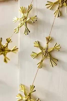 Snowflake Garland 6' - Gold, Faux Straw by Anthropologie, alternate view