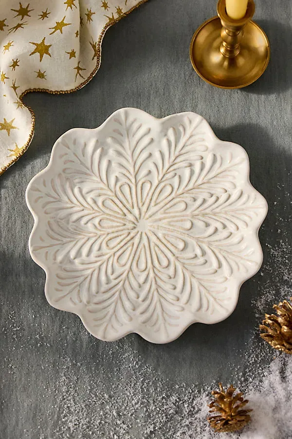 Snowflake Stoneware Dinner Plate - Ivory by Anthropologie