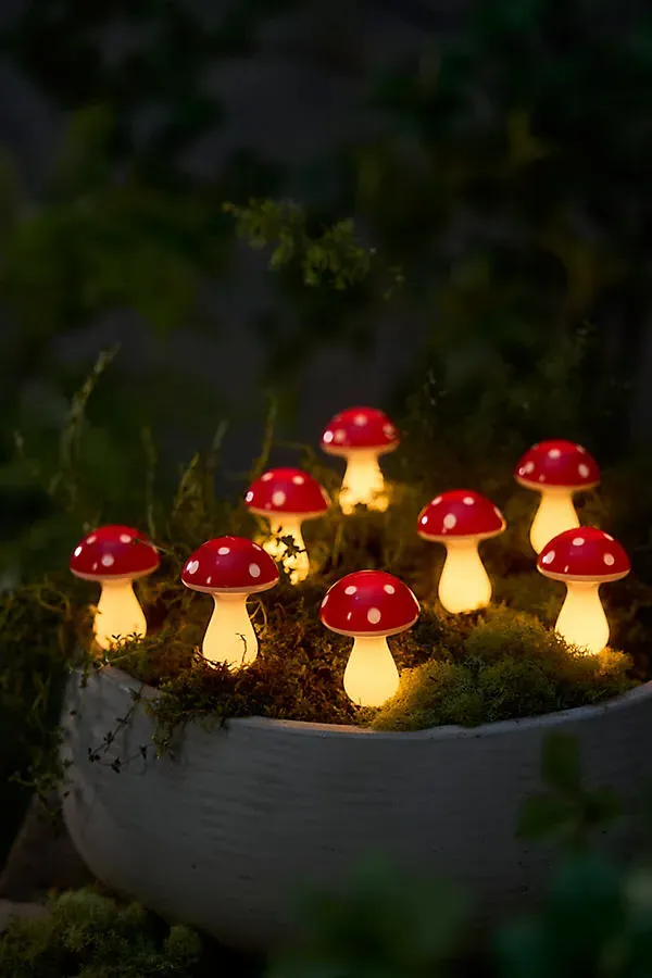 Solar LED Mushroom Stake Light Strand by Anthropologie