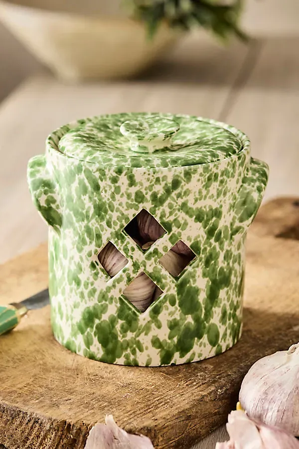 Speckled Ceramic Garlic Pot - Green product