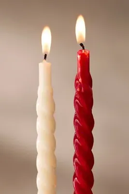 Spiral Taper Candles Set of 6 - Candy Cane, Cotton by Anthropologie, alternate view