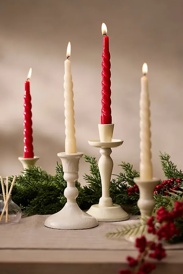 Spiral Taper Candles Set of 6 - Candy Cane, Cotton by Anthropologie