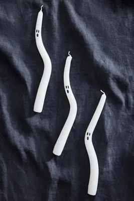 Squiggly Ghost Taper Candles Set of 3 - White by Anthropologie, alternate view