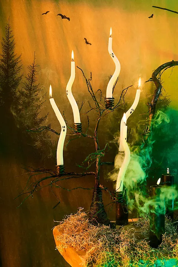Squiggly Ghost Taper Candles Set of 3 - White by Anthropologie