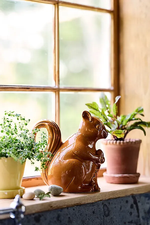Squirrel Stoneware Watering Can - Brown by Anthropologie