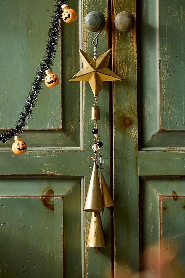 Star + Bells Wreath Charm - Black, Iron by Anthropologie