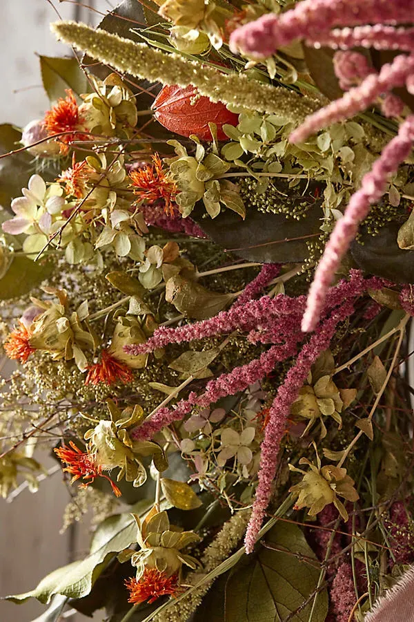 Statice & Safflower Dried Floral Wreath - Handmade product