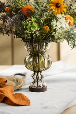 Striped Iron and Glass Footed Vase - Clear product