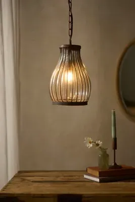 Striped Iron Curved Glass Pendant Light - Gold product