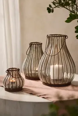 Striped Iron & Glass Lantern Medium - Clear by Anthropologie, image 2