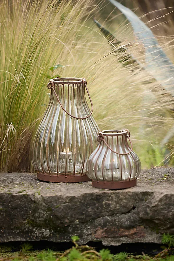 Striped Iron & Glass Lantern Small - Clear by Anthropologie