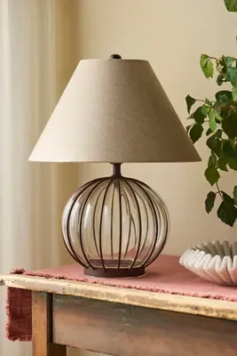 Striped Iron Table Lamp - Gold, Cotton by Anthropologie, alternate view