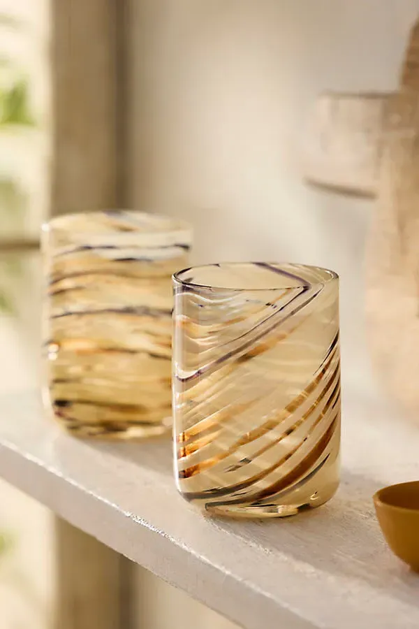 Swirl Glass Tumblers Set of 2 - Tan by Anthropologie