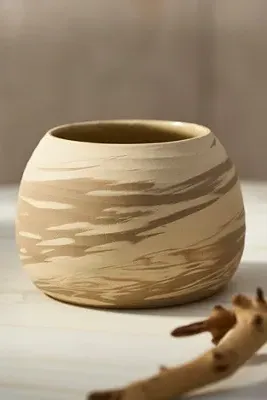 Swirl Globe Stoneware Planter - Beige by Anthropologie, alternate view