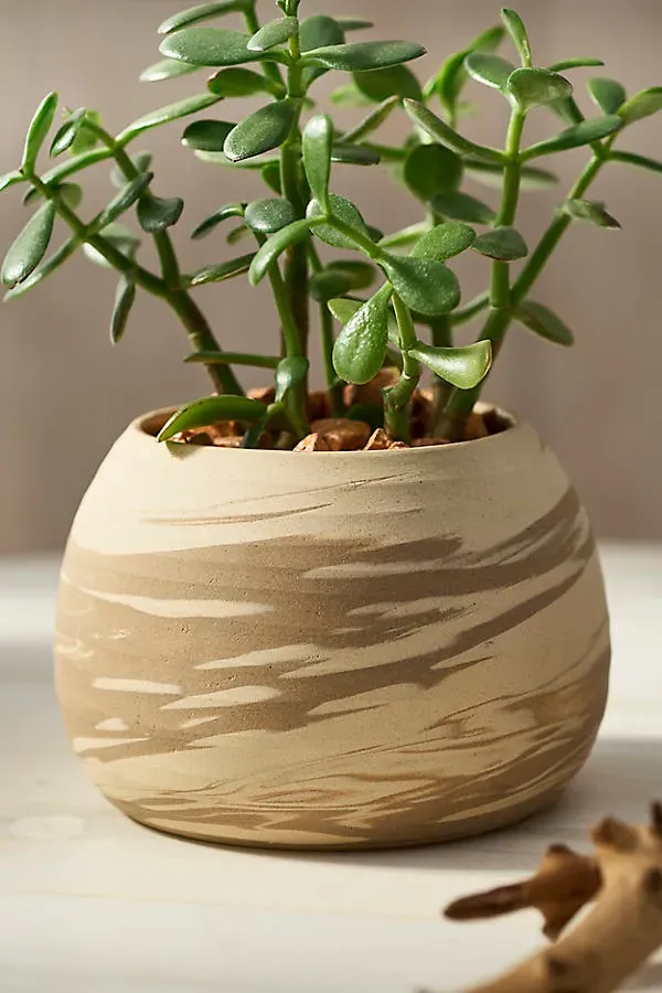 Swirl Globe Stoneware Planter - Beige by Anthropologie