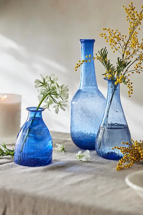 Swirl Recycled Glass Bud Vases Set of 3 - Blue by Anthropologie