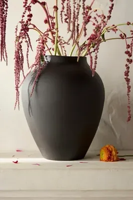 Tall Organic Ceramic Vase - Charcoal by Anthropologie, alternate view