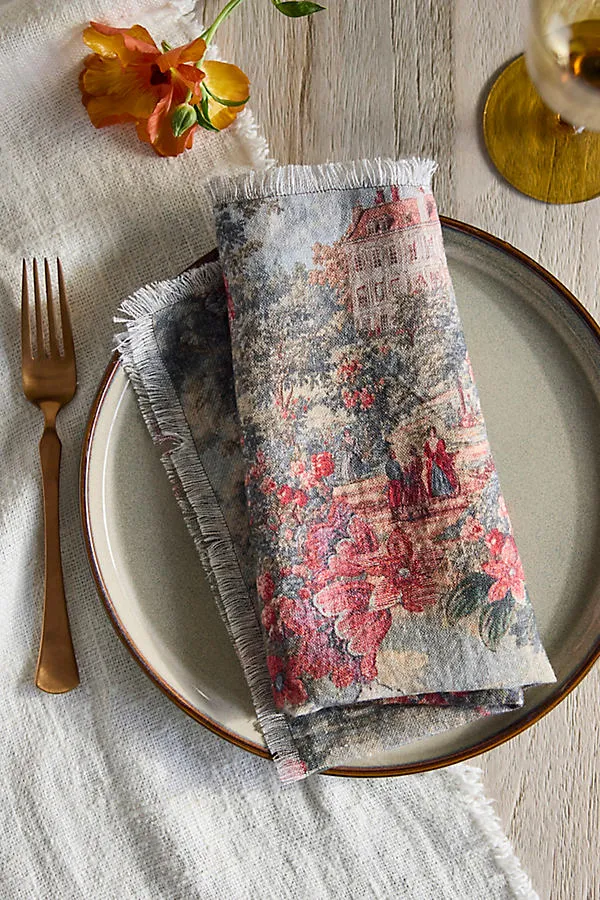 Tapestry Linen Napkins Set of 2 - Green, Linen by Anthropologie