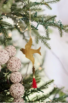 Tasseled Bird Brass Ornaments Set of 3 by Anthropologie, alternate view