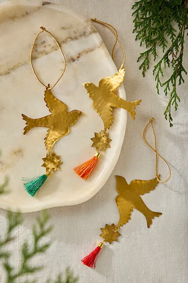 Tasseled Bird Brass Ornaments Set of 3 by Anthropologie