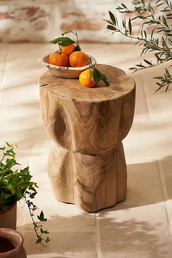 Teak Root Hourglass Stool - Natural Teak by Anthropologie