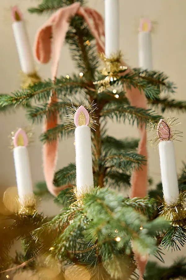 Tinsel Candle Clip Ornaments Set of 10 - Polyester, Plastic by Anthropologie