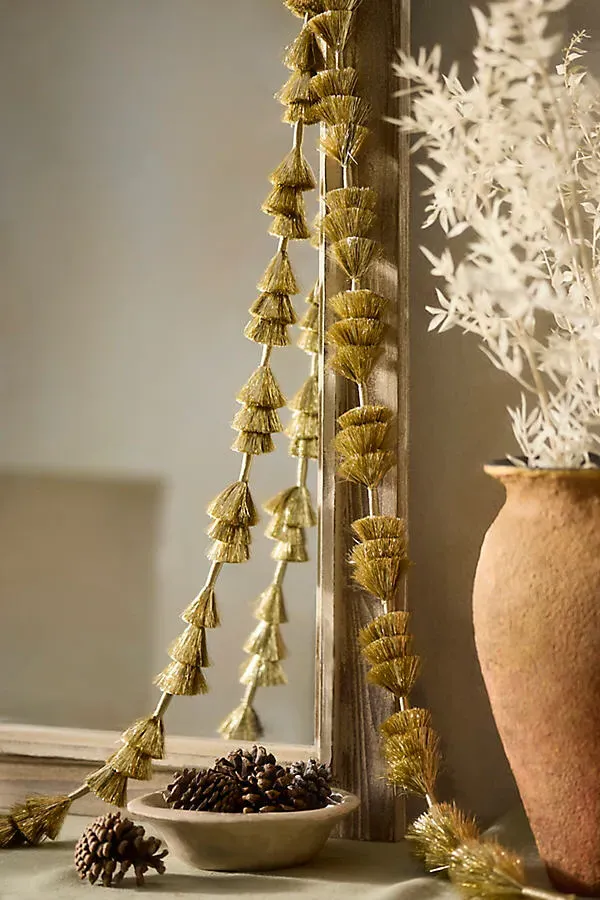 Tinsel Tassel Garland - Gold, Polyester by Anthropologie