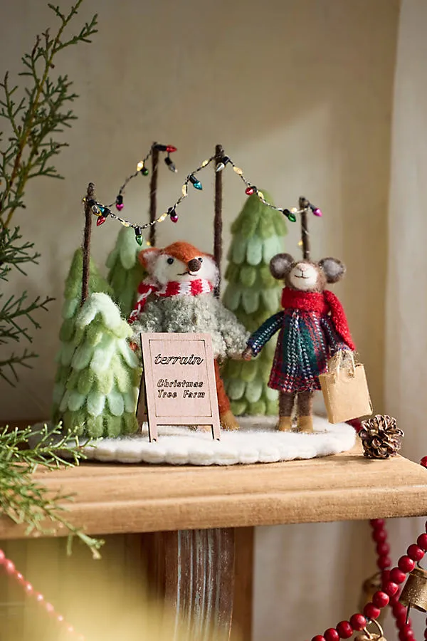 Tree Farm Illuminated Felt Critter Scene by Anthropologie