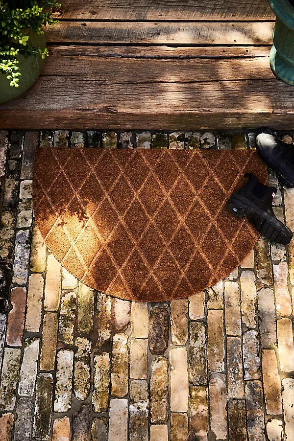 Trellis Half Moon Doormat - Beige, Coir product
