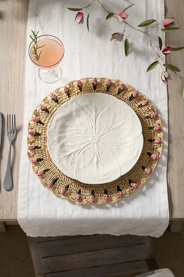 Tulip Border Round Raffia Placemat - Pink by Anthropologie