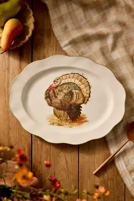 Turkey Scalloped Stoneware Serving Platter - Brown by Anthropologie, alternate view
