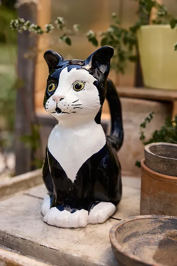 Tuxedo Cat Stoneware Watering Can - Black by Anthropologie
