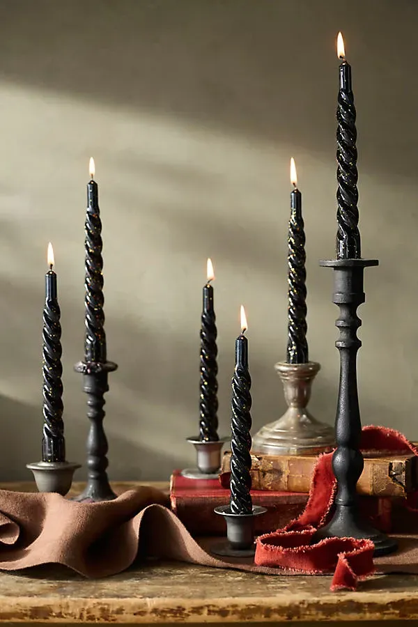 Twisty Tapers Set of 6 - Black Glitter, Paraffin Wax by Anthropologie