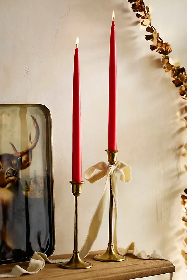 Unscented Tall Taper Candle Set - Red, Cotton by Anthropologie