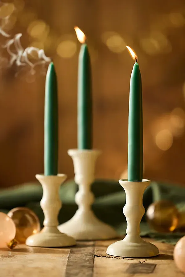 Unscented Taper Candle Set - Evergreen, Cotton by Anthropologie