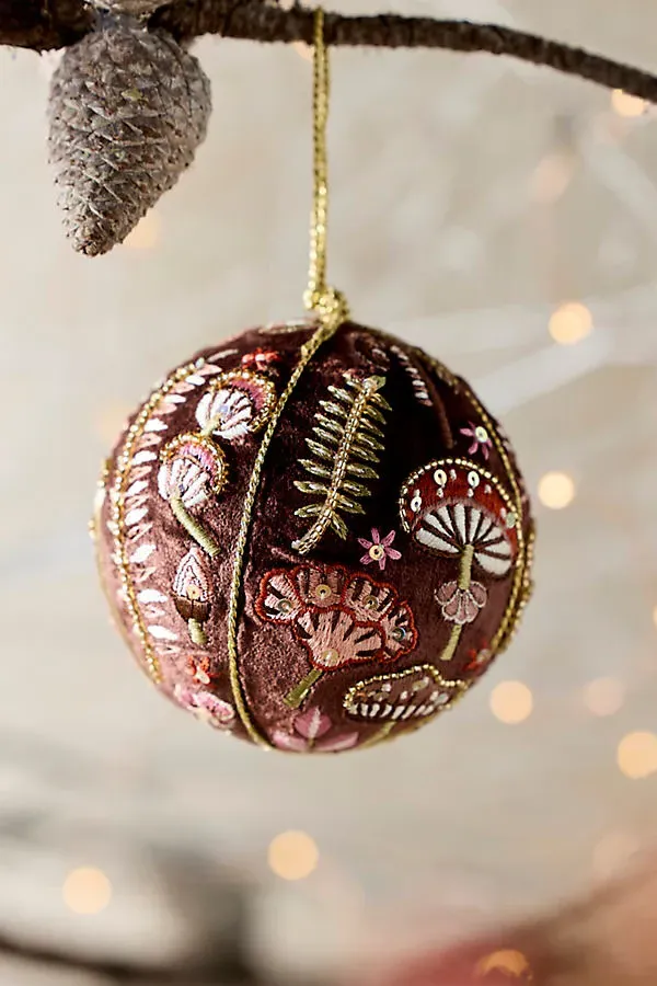 Velvet Mushroom Globe Ornament - Brown by Anthropologie